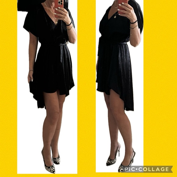 FENDI LOGO FF WRAP LOOK BELTED DRESS BLACK SIZE M or L. HIGH LOW NEVER WORN - Picture 3 of 16